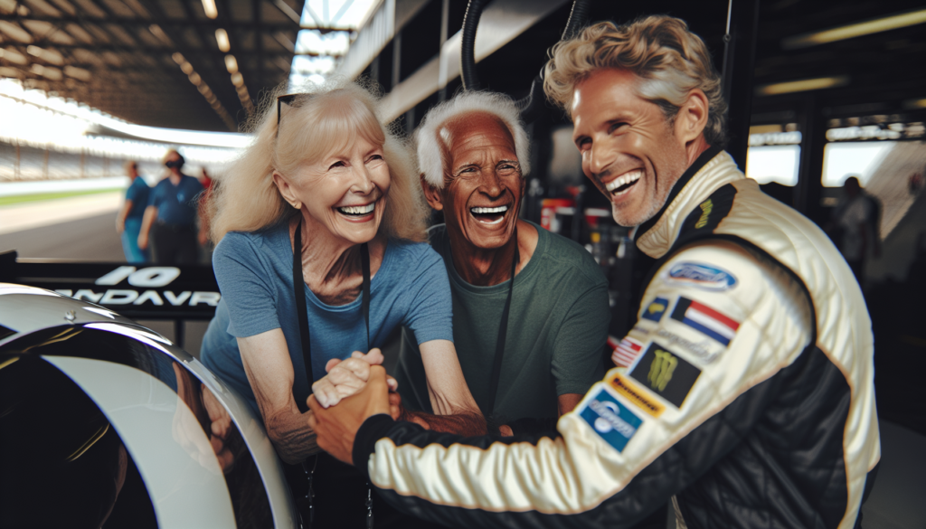 A couple gets pit passes at the Indianapolis 500. They love to travel knowing their Medicare Supplement Plan travels with them.